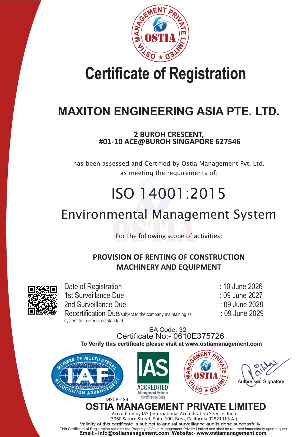 ISO 14001:2015 Certificate
