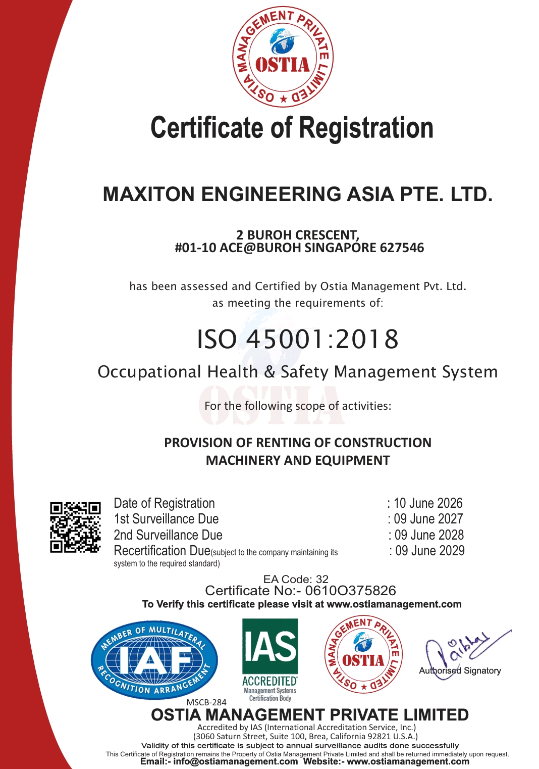 ISO 45001:2018 Certificate
